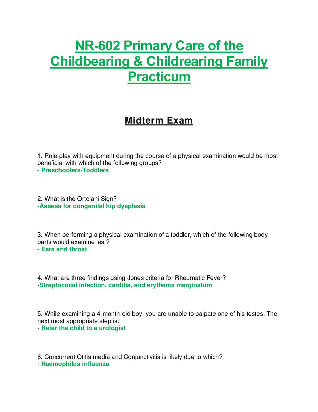 Preview of NR 602 Midterm Exam – Questions & Answers